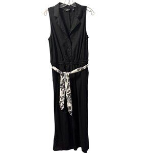 G By Giuliana Womens Sleeveless Black Jumpsuit With Belt Size L linen blend